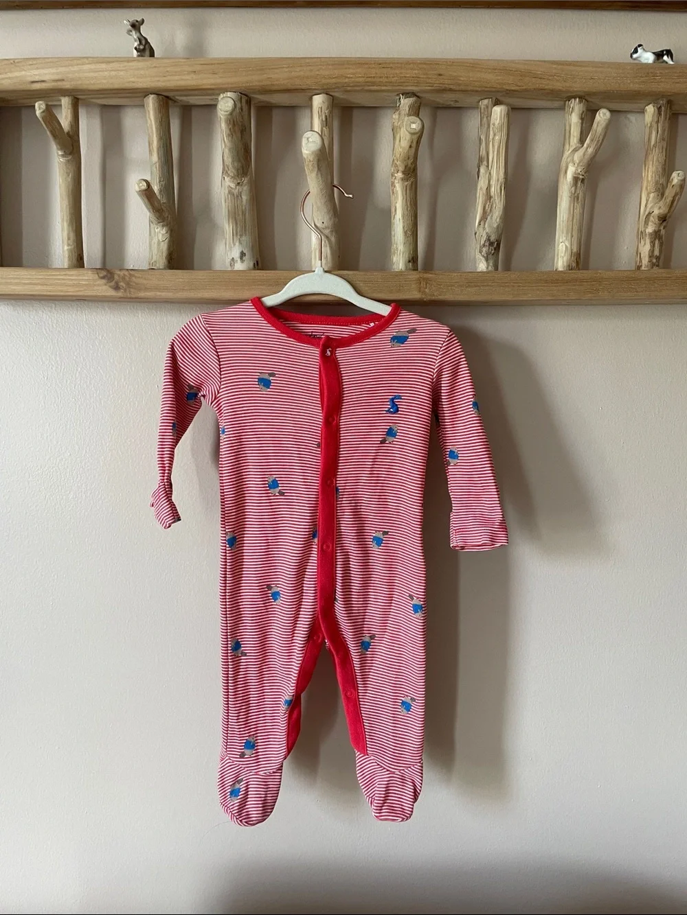 Joules Red & White Striped Footed One-Piece with Blue Fish